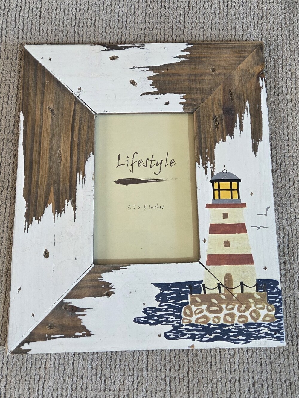 Lifestyle Distressed White & Brown Nautical Lighthouse Picture Frame